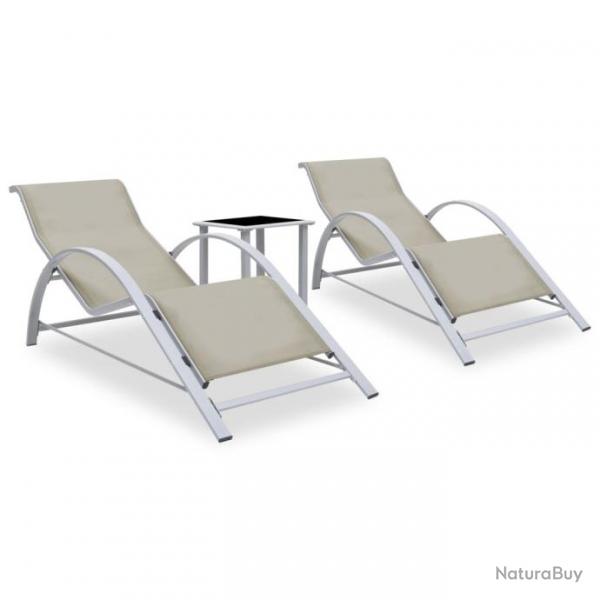 Lot de 2 transats chaise longue bain de soleil lit de jardin terrasse meuble d'extrieur avec table