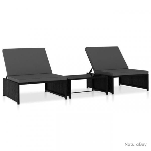 Lot de 2 transats chaise longue bain de soleil lit de jardin terrasse meuble d'extrieur avec table