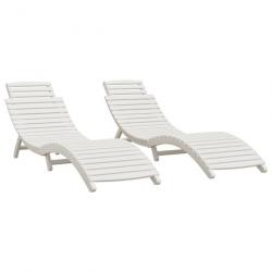 Lot de 2 transats chaise longue bain de soleil lit de jardin terrasse meuble d'extérieur blanc 184x