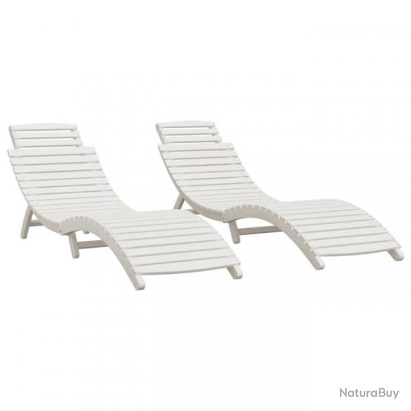 Lot de 2 transats chaise longue bain de soleil lit de jardin terrasse meuble d'extrieur blanc 184x