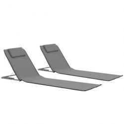 Tapis de plage chaise longue pliables 2 pièces acier et tissu gris 02_0012183