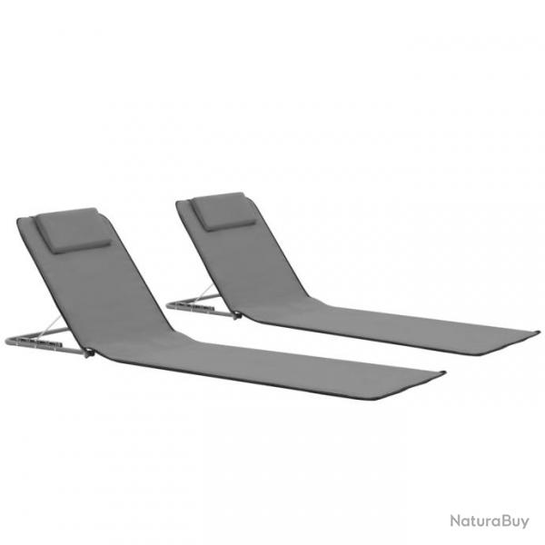 Tapis de plage chaise longue pliables 2 pices acier et tissu gris 02_0012183