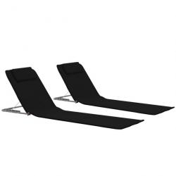Tapis de plage chaise longue pliables 2 pièces acier et tissu noir 02_0012185