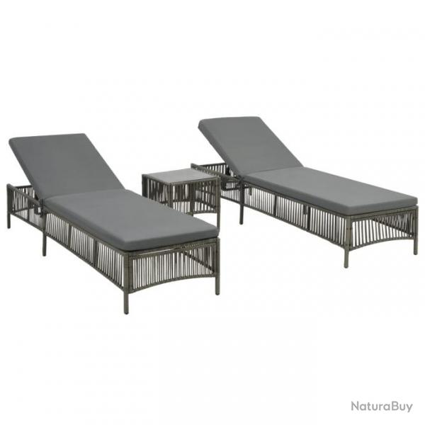 Lot de 2 transats chaise longue bain de soleil lit de jardin terrasse meuble d'extrieur avec table