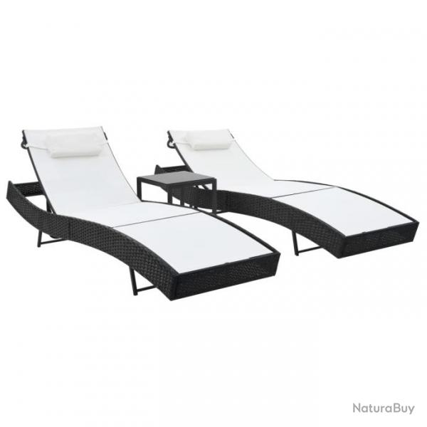 Lot de 2 transats chaise longue bain de soleil lit de jardin terrasse meuble d'extrieur et table r