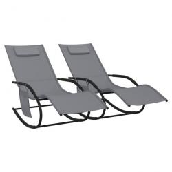 Lot de deux chaises longues à bascule acier et textilène gris 02_0011968