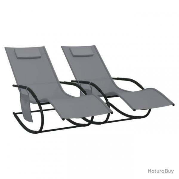 Lot de deux chaises longues  bascule acier et textilne gris 02_0011968