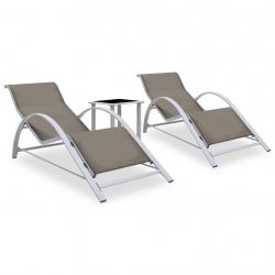 Lot de 2 transats chaise longue bain de soleil lit de jardin terrasse meuble d'extérieur avec table