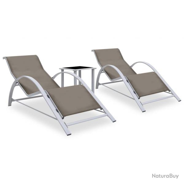 Lot de 2 transats chaise longue bain de soleil lit de jardin terrasse meuble d'extrieur avec table