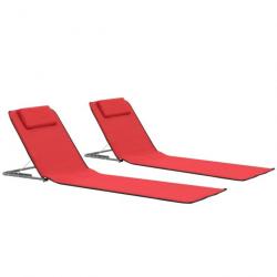 Tapis de plage chaise longue pliables 2 pièces acier et tissu rouge 02_0012186