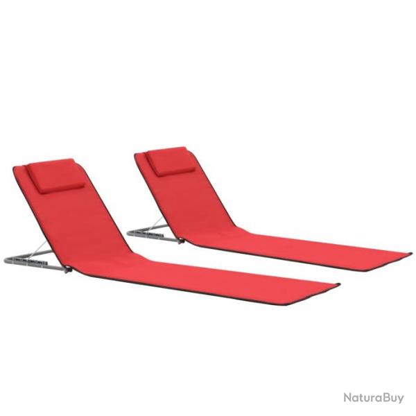 Tapis de plage chaise longue pliables 2 pices acier et tissu rouge 02_0012186