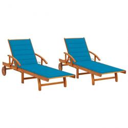 Lot de 2 transats chaise longue bain de soleil lit de jardin terrasse meuble d'extérieur avec couss