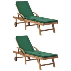 Lot de 2 transats chaise longue bain de soleil lit de jardin terrasse meuble d'extérieur avec couss