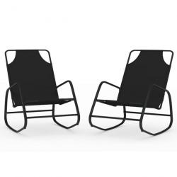 Chaises longues transat à bascule 2 pièces noir acier et textilène 02_0011973