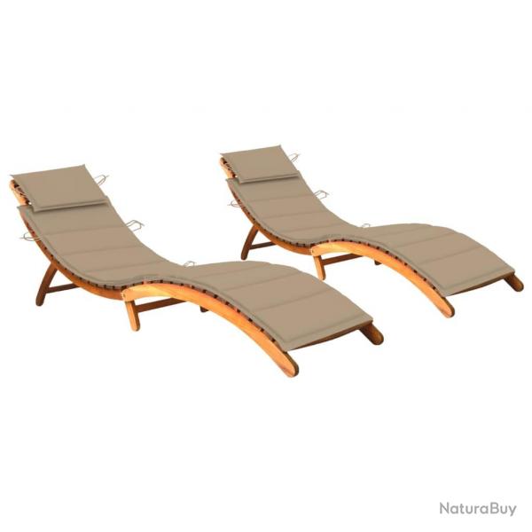 Lot de 2 transats chaise longue bain de soleil lit de jardin terrasse meuble d'extrieur avec couss
