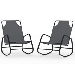 Lot de deux chaises longues à bascule acier et textilène gris 02_0011971