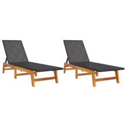 Lot de 2 transats chaise longue bain de soleil lit de jardin terrasse meuble d'extérieur noir/marro