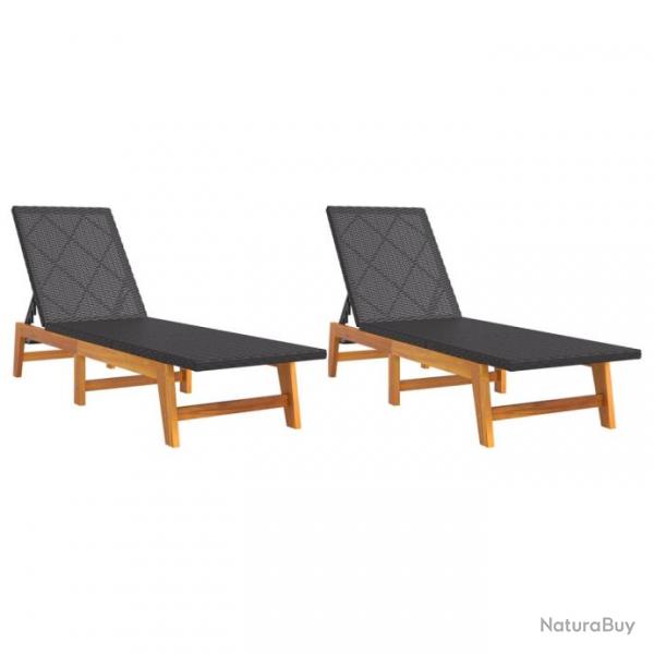 Lot de 2 transats chaise longue bain de soleil lit de jardin terrasse meuble d'extrieur noir/marro