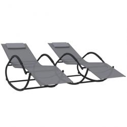 Lot de deux chaises longues à bascule acier et textilène gris 02_0011969
