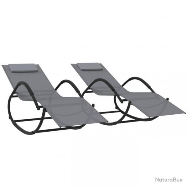 Lot de deux chaises longues  bascule acier et textilne gris 02_0011969