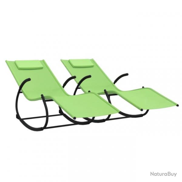Lot de deux chaises longues transat  bascule acier et textilne vert 02_0011977