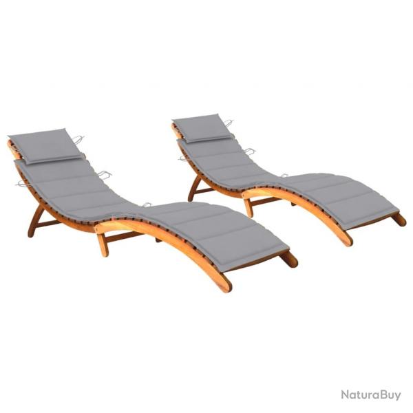 Lot de 2 transats chaise longue bain de soleil lit de jardin terrasse meuble d'extrieur avec couss