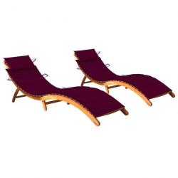 Lot de 2 transats chaise longue bain de soleil lit de jardin terrasse meuble d'extérieur avec couss