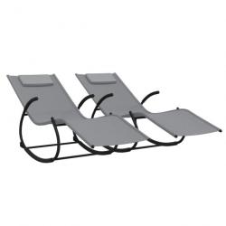 Lot de deux chaises longues à bascule acier et textilène gris 02_0011970