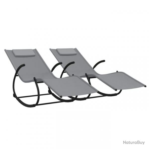 Lot de deux chaises longues  bascule acier et textilne gris 02_0011970