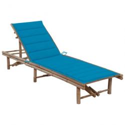 Transat chaise longue bain de soleil lit de jardin terrasse meuble d'extérieur avec coussin bambou