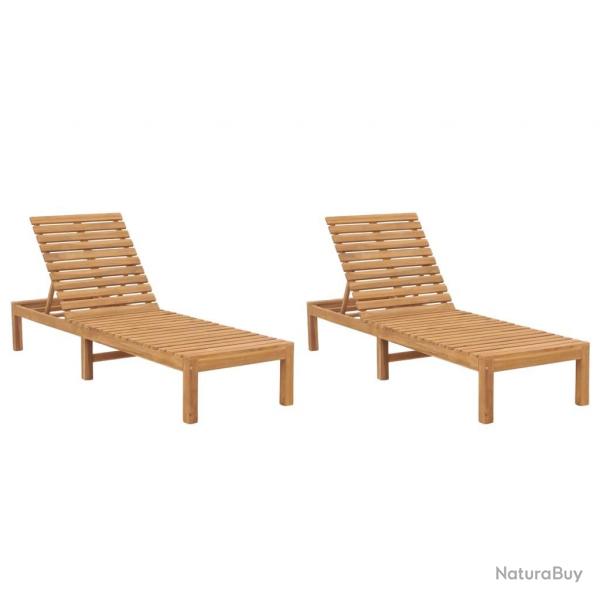 Lot de 2 transats chaise longue bain de soleil lit de jardin terrasse meuble d'extrieur bois de te
