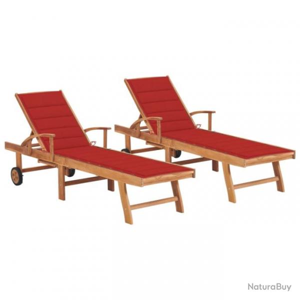 Lot de 2 transats chaise longue bain de soleil lit de jardin terrasse meuble d'extrieur avec couss