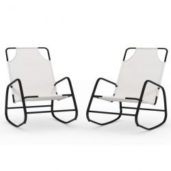 Lot de deux chaises longues à bascule acier et textilène crème 02_0011964