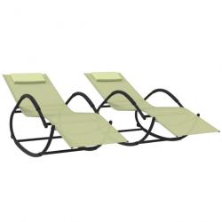 Lot de deux chaises longues à bascule acier et textilène crème 02_0011966