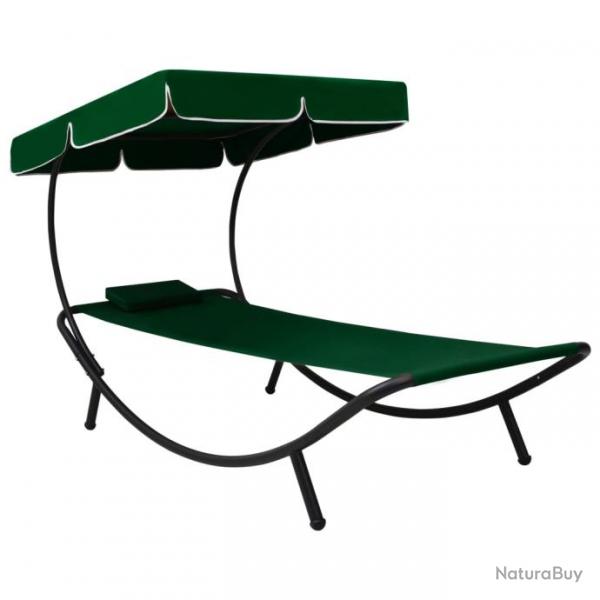 Lit de repos transat chaise longue d'extrieur 200 cm avec auvent et oreiller vert 02_0012010