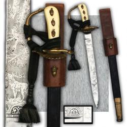 RARISSIME & LUXUEUSE DAGUE DE CHASSE ALLEMANDE, GARDE FORESTIER, LAME GRAVÉE, DRAGONNE, ORIGINAL