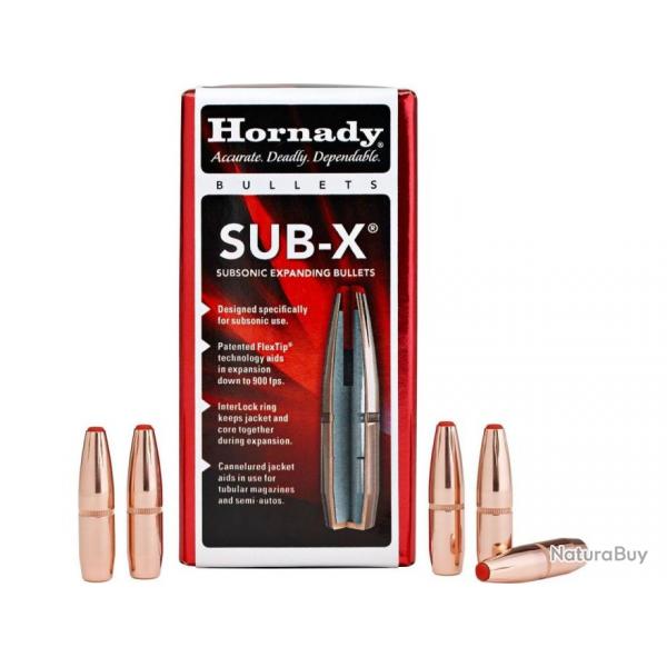 Boite de 100 ogives HORNADY SUB-X, cal.30/308 175 grains 30718