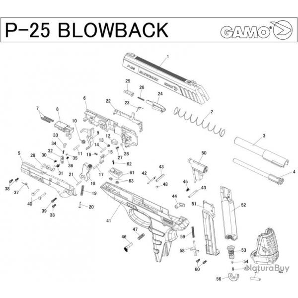 Pices dtaches Pistolet Gamo PT-25 Blowback - Cadre de mecanisme Droit PT85- P25