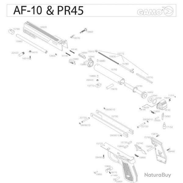 Pices dtaches Pistolet Gamo AF-10 & PR-45 - Gamo Carcasse Af10