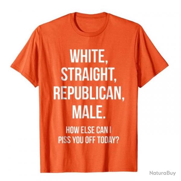 T-shirt humoristique "WHITE, STRAIGHT, REPUBLICAN, MALE." - Orange