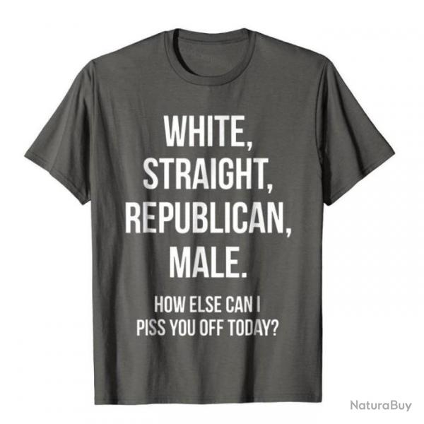 T-shirt humoristique "WHITE, STRAIGHT, REPUBLICAN, MALE." - Gris