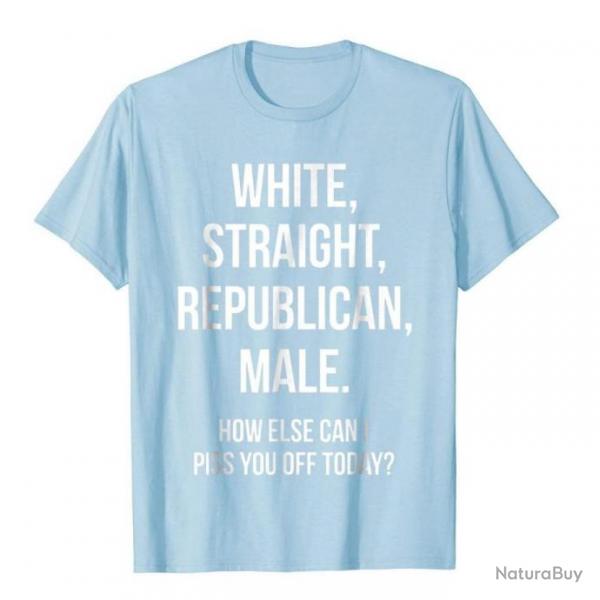T-shirt humoristique "WHITE, STRAIGHT, REPUBLICAN, MALE." - Bleu Ciel
