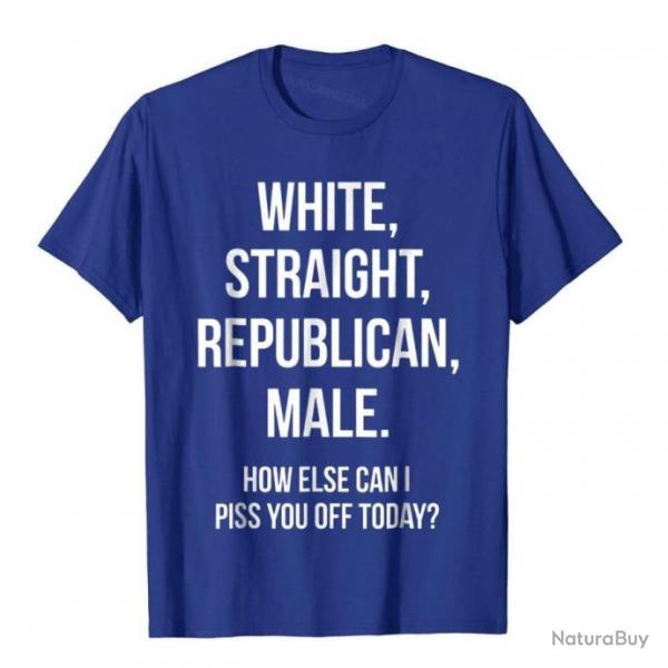 T-shirt humoristique "WHITE, STRAIGHT, REPUBLICAN, MALE." - Bleu