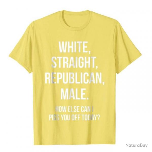T-shirt humoristique "WHITE, STRAIGHT, REPUBLICAN, MALE." - Jaune