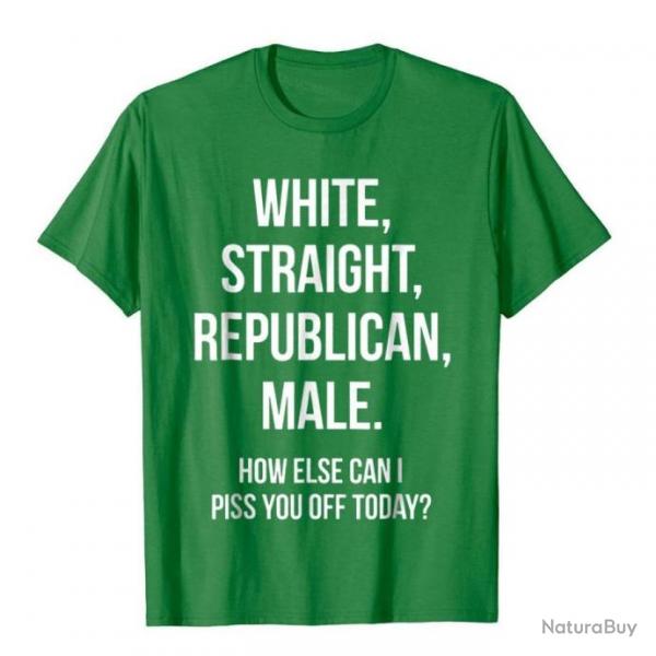 T-shirt humoristique "WHITE, STRAIGHT, REPUBLICAN, MALE." - Vert