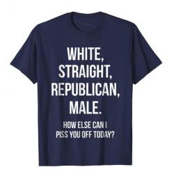 T-shirt humoristique "WHITE, STRAIGHT, REPUBLICAN, MALE." - Bleu Marine