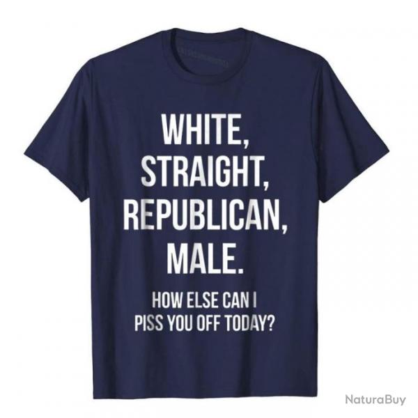 T-shirt humoristique "WHITE, STRAIGHT, REPUBLICAN, MALE." - Bleu Marine