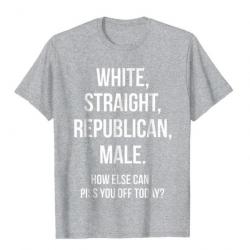 T-shirt humoristique "WHITE, STRAIGHT, REPUBLICAN, MALE." - Gris Chiné
