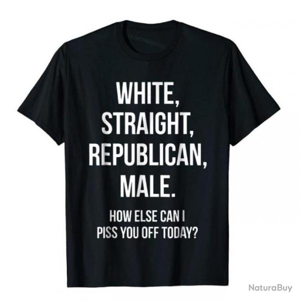 T-shirt humoristique "WHITE, STRAIGHT, REPUBLICAN, MALE." - Noir