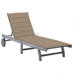 Transat chaise longue bain de soleil lit de jardin terrasse meuble d'extérieur 200 cm avec coussin